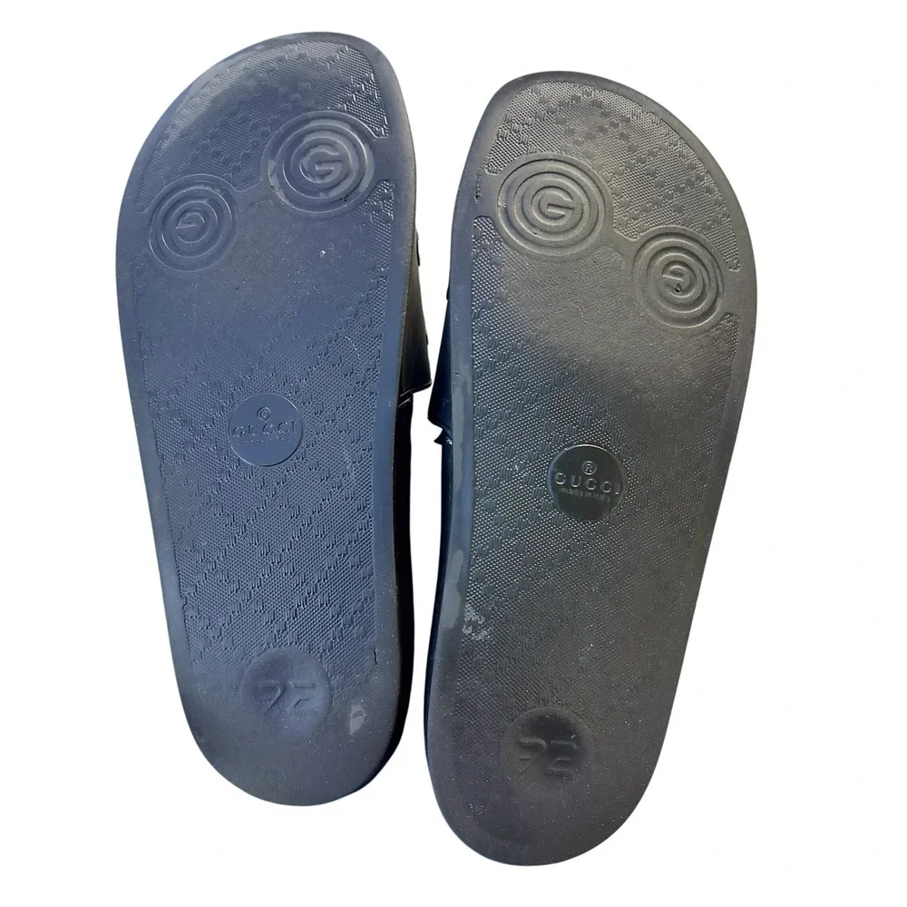 Gucci Rubber Logo Slides Sandals Dark Grey Interlocking G Made in Italy‎ 12